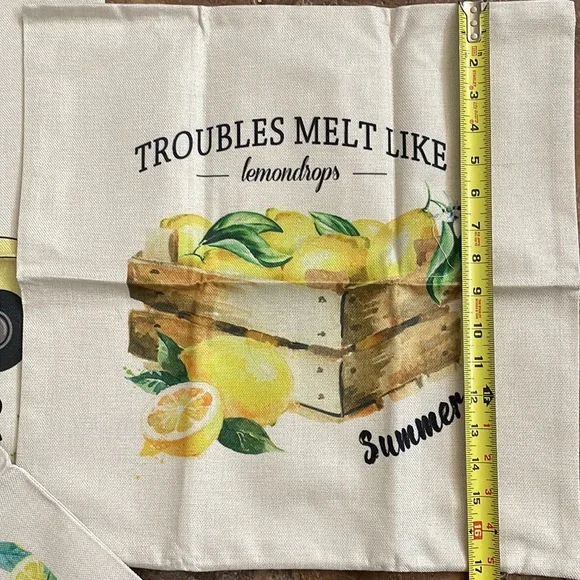 Summer Outdoor Home Decor Throw Yellow Lemon Zipper Pillow Covers Set of 6 - Picture 7 of 8